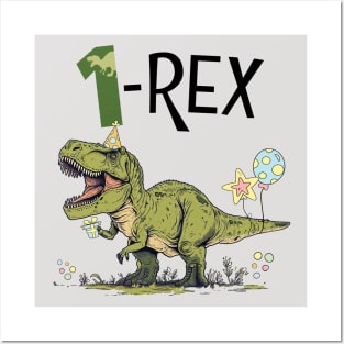 1 Rex Dinosaur Theme First Birthday Party Posters and Art